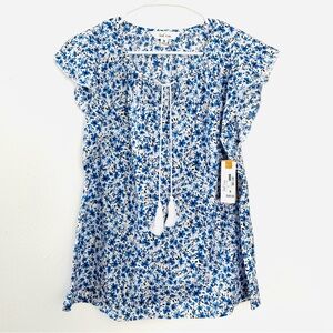 NWT land ‘n sea Women’s Cottagecore Flutter Sleeves Peasant Tassel Blue S